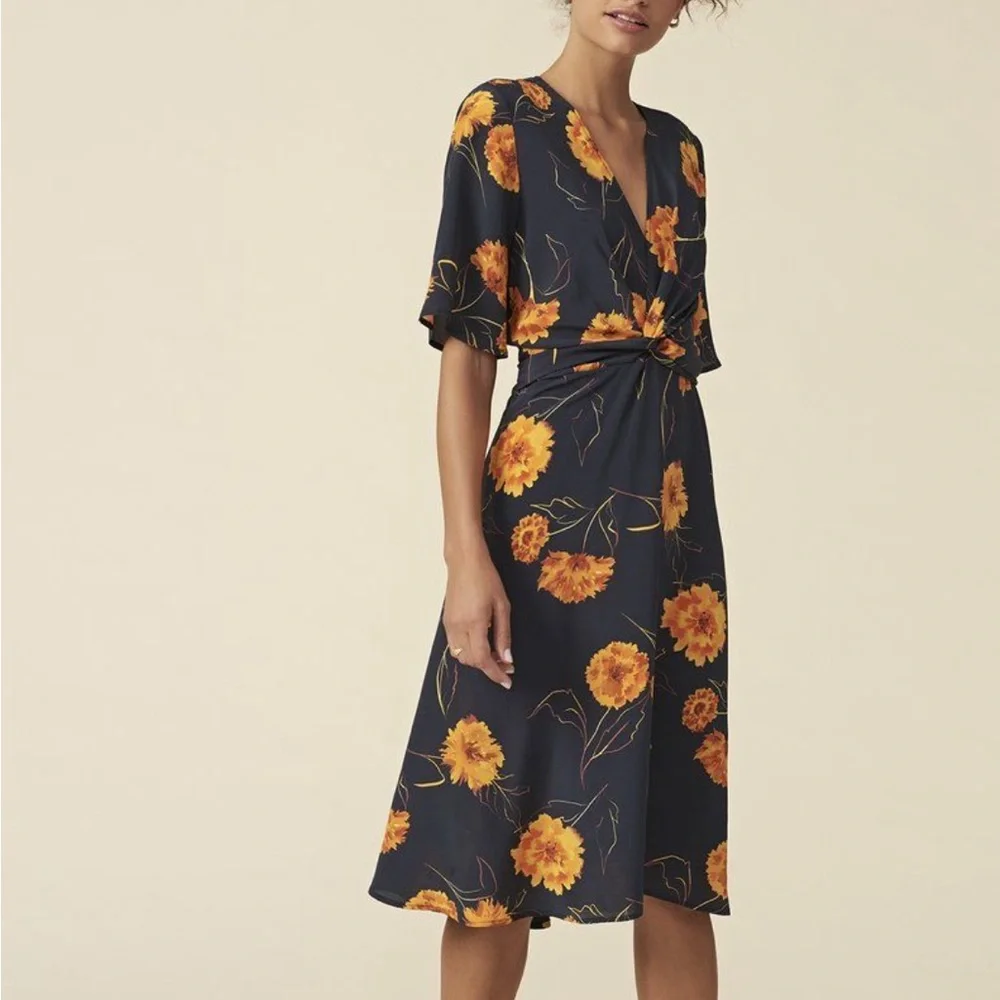 Amour Vert silk Joselle marigold dress M - Picture 2 of 11